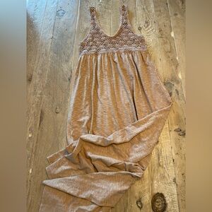 Aerie Crochet Bodice Tan Maxi Dress M